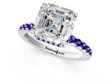 Silver Asscher Cut Diamond Solitaire Ring with Round with Tanzanite side stone Pavé Band and Four-Prong Setting_13