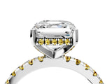 Silver Asscher Cut Diamond Solitaire Ring with Round with Yellow Sapphire side stone Pavé Band and Four-Prong Setting_16