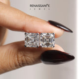 10K White Gold 0.54 Carat E-F VVS-VS Asscher Diamond Stud Earrings