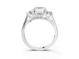 Silver Asscher Cut Diamond Three-Stone Engagement Ring with Prong Setting and Pavé Band_34
