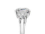 Silver Asscher Cut Diamond Three-Stone Engagement Ring with Prong Setting and Pavé Band_36