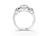 Silver Asscher Cut Diamond Three-Stone Halo Ring with Prong Setting and Pavé Accents_16