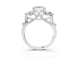 Silver Asscher Cut Diamond Three-Stone Ring with Prong Setting and Pavé Band_10