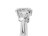 Silver Asscher Cut Diamond Three-Stone Ring with Prong Setting and Pavé Band_12