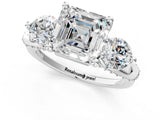 Silver Asscher Cut Diamond Three-Stone Ring with Prong Setting and Pavé Band_32