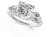 Silver Asscher Cut Diamond Three-Stone Ring with Prong Setting and Pavé Band_8