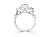 Silver Asscher Cut Diamond Three-Stone Ring with Prong Setting and Pavé Band_82