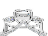 Silver Asscher Cut Diamond Three-Stone Ring with Prong Setting and Pavé Band_83