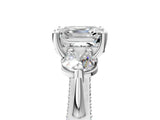 Silver Asscher Cut Diamond Three-Stone Ring with Prong Setting and Pavé Band_84