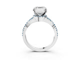 Silver Asscher Cut Diamond with Aquamarine side stone Halo Twist Band Solitaire Prong Setting Ring_3