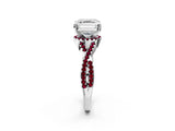 Silver Asscher Cut Diamond with Garnet side stone Halo Twist Band Solitaire Prong Setting Ring_2