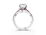 Silver Asscher Cut Diamond with Garnet side stone Halo Twist Band Solitaire Prong Setting Ring_3