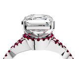 Silver Asscher Cut Diamond with Garnet side stone Halo Twist Band Solitaire Prong Setting Ring_4