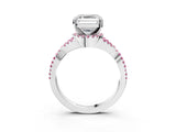 Silver Asscher Cut Diamond with Pink Sapphire side stone Halo Twist Band Solitaire Prong Setting Ring_3