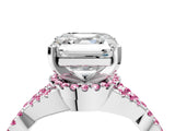 Silver Asscher Cut Diamond with Pink Sapphire side stone Halo Twist Band Solitaire Prong Setting Ring_4