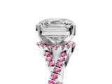 Silver Asscher Cut Diamond with Pink Sapphire side stone Halo Twist Band Solitaire Prong Setting Ring_5