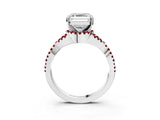 Silver Asscher Cut Diamond with Ruby side stone Halo Twist Band Solitaire Prong Setting Ring_3