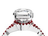 Silver Asscher Cut Diamond with Ruby side stone Halo Twist Band Solitaire Prong Setting Ring_4