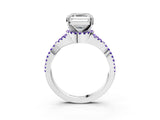 Silver Asscher Cut Diamond with Tanzanite side stone Halo Twist Band Solitaire Prong Setting Ring_3