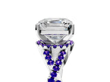 Silver Asscher Cut Diamond with Tanzanite side stone Halo Twist Band Solitaire Prong Setting Ring_5