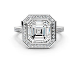 Silver Asscher Cut Halo Bezel Diamond Pave Band Ring_13