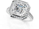 Silver Asscher Cut Halo Bezel Diamond Pave Band Ring_14