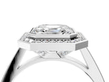 Silver Asscher Cut Halo Bezel Diamond Pave Band Ring_17