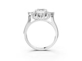 Silver Asscher Cut Halo Diamond Cluster Ring with Marquise and Round Stones on a White Gold Band with Prong Setting_16