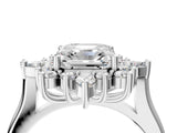 Silver Asscher Cut Halo Diamond Cluster Ring with Marquise and Round Stones on a White Gold Band with Prong Setting_17