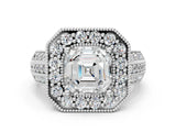 Silver Asscher Cut Halo Diamond Engagement Ring with Pave Split Shank and Four-Prong Setting_19