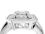 Silver Asscher Cut Halo Diamond Engagement Ring with Pave Split Shank and Four-Prong Setting_23