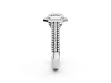 Silver Asscher Cut Halo Diamond Ring with Beaded Split Shank and Four-Prong Setting_15