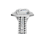 Silver Asscher Cut Halo Diamond Ring with Beaded Split Shank and Four-Prong Setting_18