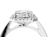 Silver Asscher Cut Halo Diamond Solitaire Ring with Asscher Cut Band and Four-Prong Setting_11