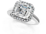 Silver Asscher Cut Halo Diamond Solitaire Ring with Asscher Cut Band and Four-Prong Setting_8