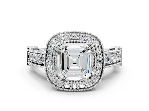 Sterling Silver Asscher Cut Vintage Bezel Halo Engagement Ring Setting