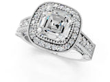 Silver Asscher Cut Halo Diamond Split Shank Pave Ring_14