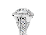 Silver Asscher Cut Halo Diamond Split Shank Pave Ring_18