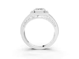 Silver Asscher Cut Halo Diamond Split Shank Ring with Prong Setting_10