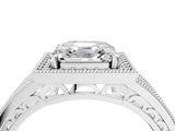Silver Asscher Cut Halo Diamond Split Shank Ring with Prong Setting_11