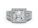 Silver Asscher Cut Halo Diamond Split Shank Ring with Prong Setting_7