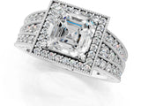 Silver Asscher Cut Halo Diamond Split Shank Ring with Prong Setting_8