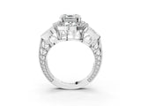 Silver Asscher Cut Halo Milgrain Diamond Engagement Ring with Leaf Band and Four-Prong Setting_10