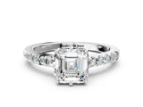Silver Asscher Cut Solitaire Diamond Engagement Ring with Pavé Band and Six-Prong Setting_6