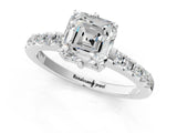 Silver Asscher Cut Solitaire Diamond Engagement Ring with Pavé Band and Six-Prong Setting_7