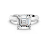 Silver Asscher Cut Solitaire Engagement Ring with Flat Band and Four-Prong Setting 1