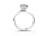 Silver Asscher Cut Solitaire Engagement Ring with Flat Band and Four-Prong Setting 4