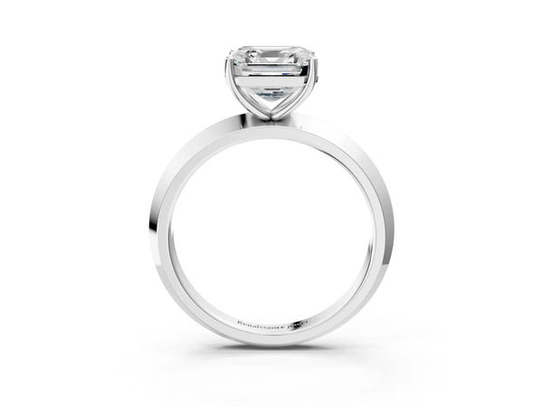 Sterling Silver Asscher Cut Knife-Edge Solitaire Engagement Ring Setting with Plain Polished Band