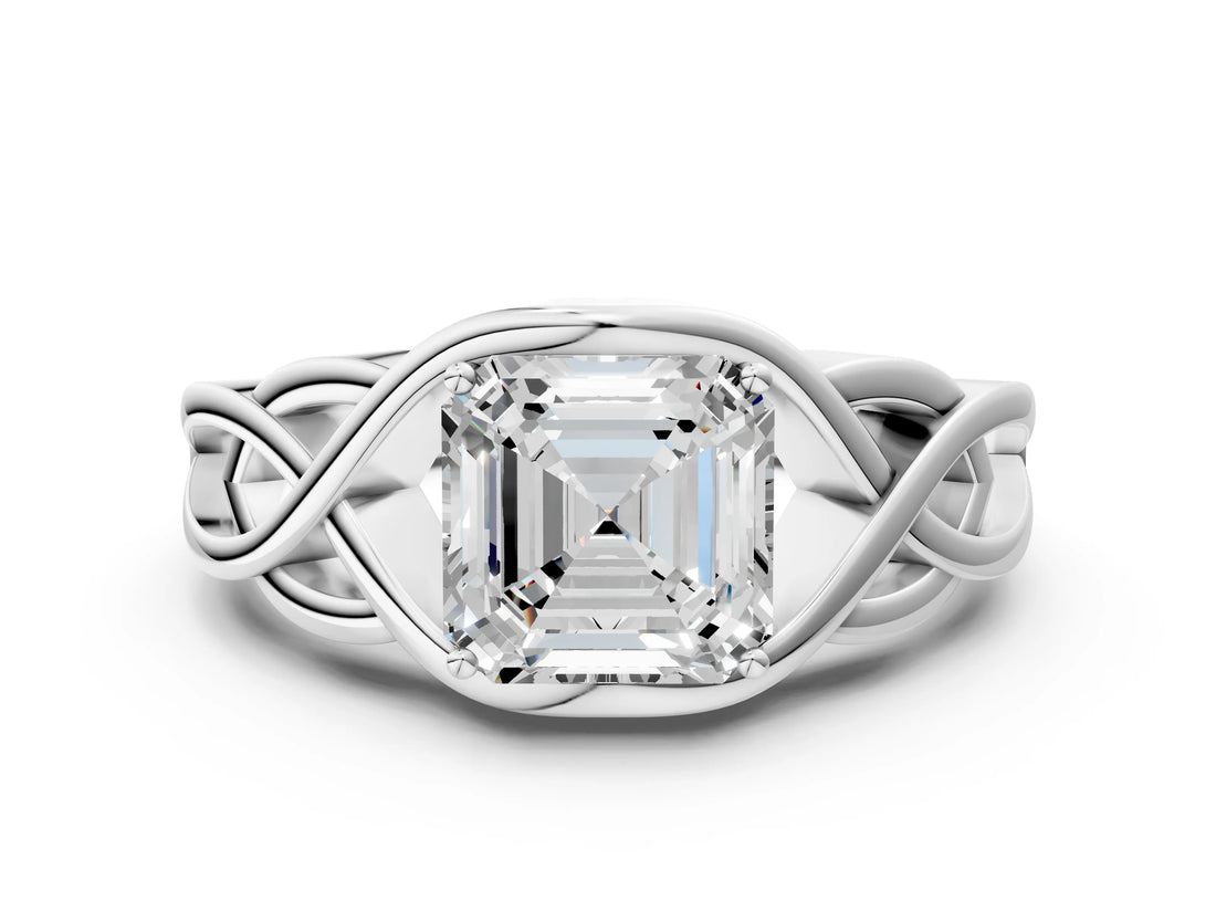Silver Asscher Cut Solitaire Intertwined Band Prong Setting Ring_14