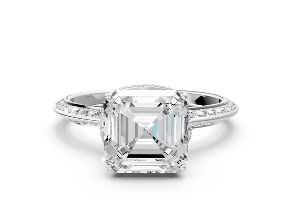 Sterling Silver Asscher Cut Graduated Pave Engagement Ring Setting